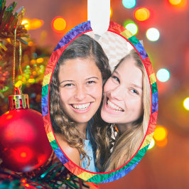 LGBTQカスタムフォトゲイプライドレインボーフレームオーバル オーナメント