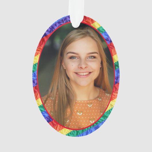 LGBTQカスタムフォトゲイプライドレインボーフレームオーバル オーナメント (裏面)