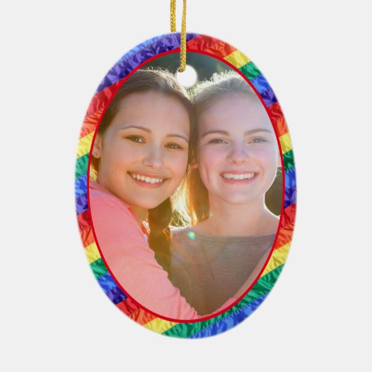LGBTQカスタムフォトゲイプライドレインボー旗オーバル セラミックオーナメント (裏面)