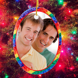 LGBTQカスタムフォトゲイプライドレインボー旗オーバル セラミックオーナメント