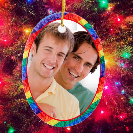 LGBTQカスタムフォトゲイプライドレインボー旗オーバル セラミックオーナメント