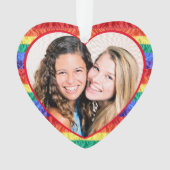 LGBTQカスタムフォトゲイプライドレインボー旗ハート オーナメント (正面)
