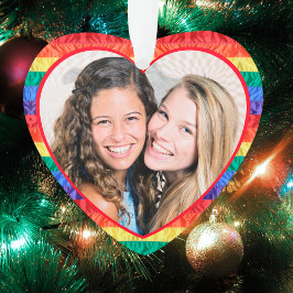 LGBTQカスタムフォトゲイプライドレインボー旗ハート オーナメント