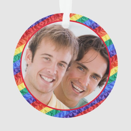 LGBTQカスタムフォトゲイプライドレインボー旗フレーム オーナメント (裏面)