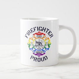 LGBTQカラー消防士マルチーズクロスデザイン ジャンボコーヒーマグカップ