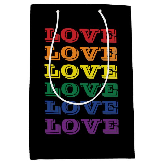 LGBTQゲイプライドラブカスタマイズ可能な繰り返し文字 ミディアムペーパーバッグ (正面)