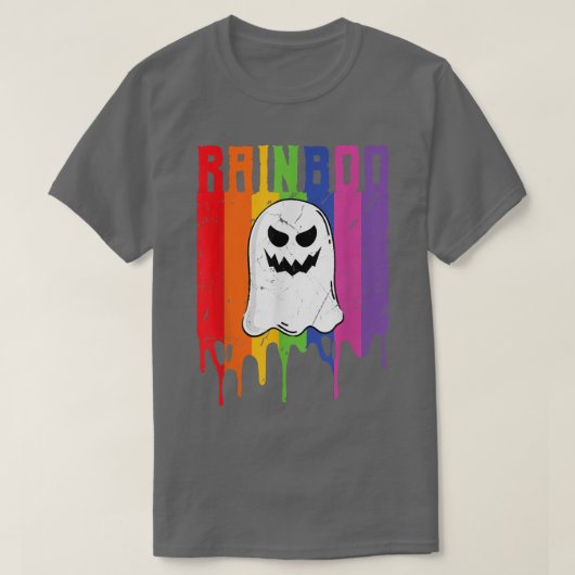 LGBTQゲイプライド国旗幽霊レインボーハロウィンおもしろい Tシャツ (デザイン正面)