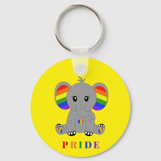 LGBTQゲイプライド – 虹の旗を持つ可愛い象 キーホルダー (正面)