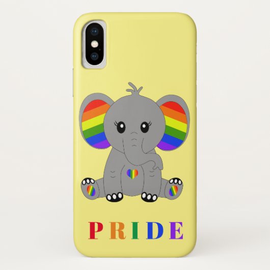 LGBTQゲイプライド – 虹の旗を持つ可愛い象 Case-Mate iPhoneケース (裏面)