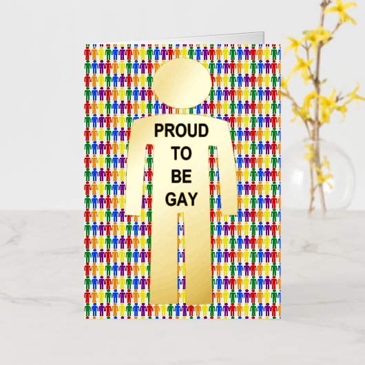 LGBTQゲイマンシルエット&レインボーメンカスタムズ 箔グリーティングカード (黄色い花)