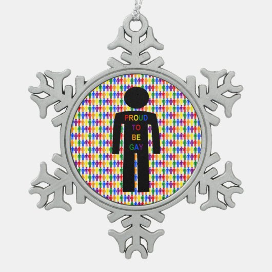 LGBTQゲイマンシルエット&レインボーメン スノーフレークピューターオーナメント (正面)