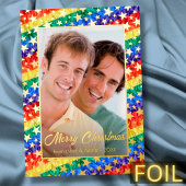 LGBTQゲイレインボーフラッグスターメリークリスマスフォト 箔シーズンカード
