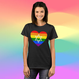 LGBTQゲイレインボー国旗ハートユダヤ人星ダビデ Tシャツ
