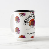 LGBTQハッピープライド：レズビアン国旗の色のひまわり ツートーンマグカップ (正面左)