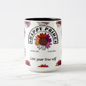 LGBTQハッピープライド：レズビアン国旗の色のひまわり ツートーンマグカップ (中央)