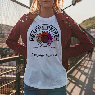 LGBTQハッピープライド:レズビアン国旗の色のひまわり Tシャツ