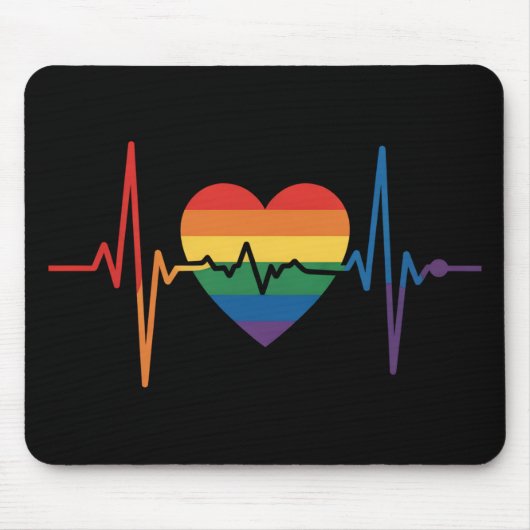 LGBTQハートビートハートプライドゲイレズビアントランスビ マウスパッド (正面)