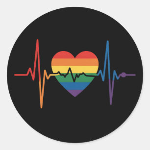 LGBTQハートビートハートプライドゲイレズビアントランスビ ラウンドシール