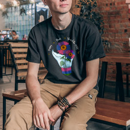 LGBTQバイセクシャル国旗の電球の中のひまわり Tシャツ