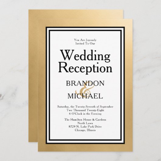 LGBTQバラモダン金ゴールド結婚ズレセプティ招待状 招待状 (正面/裏面)