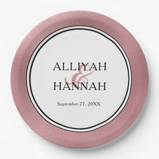 LGBTQバラモダン金ゴールド結婚紙プレート ペーパープレート (正面)