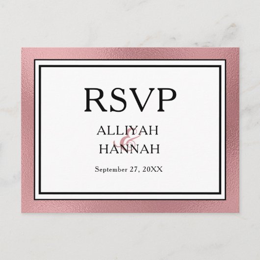 LGBTQバラ金ゴールドモダン結婚式RSVPポストカード ポストカード (正面)
