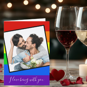 LGBTQバレンタインのカップル写真カスタムレインボー カード