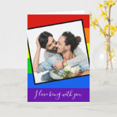 LGBTQバレンタインのカップル写真カスタムレインボー カード (黄色い花)