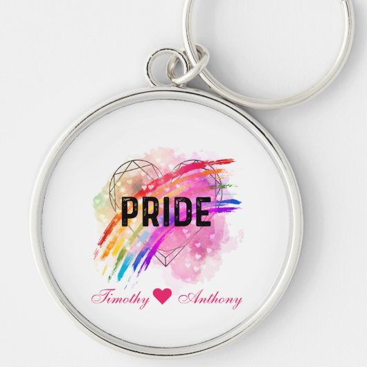 LGBTQパーソナライズされたプライドレインボーカラーハート キーホルダー (正面)