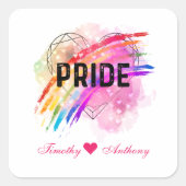LGBTQパーソナライズされたプライドレインボーカラーハート スクエアシール (正面)