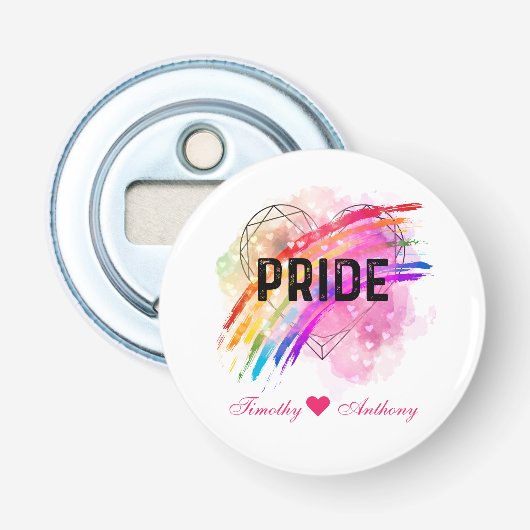 LGBTQパーソナライズされたプライドレインボーカラーハート 栓抜き (正面)