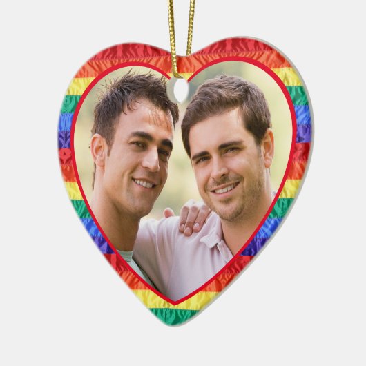 LGBTQフォトカスタムゲイレインボー旗ハート形状 セラミックオーナメント (左)