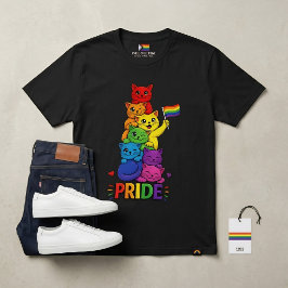 LGBTQフラグ猫ハッピープライドゲイプライド月間アライ Tシャツ