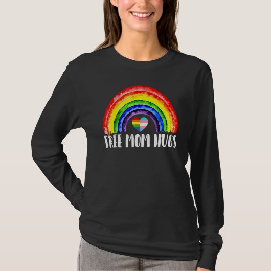 LgbtqフリーマムハグゲイプライドLgbt Ally Rainbow Mo Tシャツ (正面)
