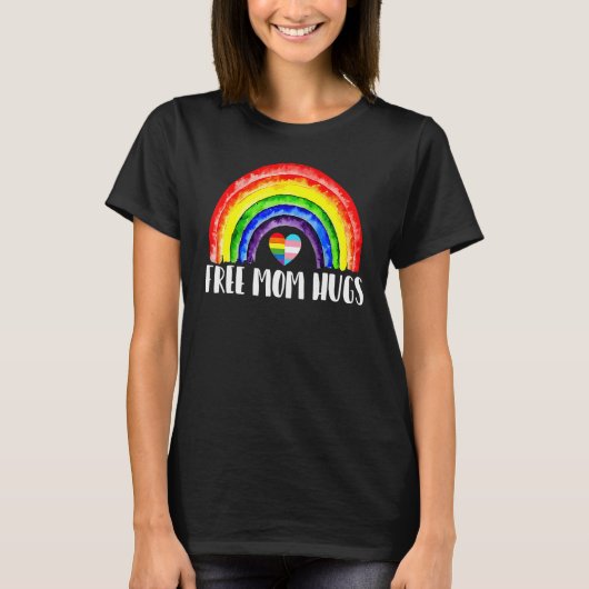 LgbtqフリーマムハグゲイプライドLgbt Ally Rainbow Mo Tシャツ (正面)
