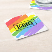 LGBTQブラシストローク虹 スクエアペーパーコースター (アングル)