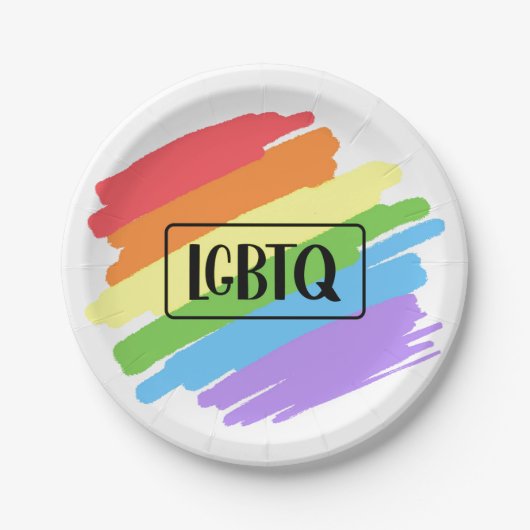 LGBTQブラシストローク虹 ペーパープレート (正面)