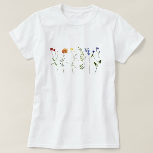 LGBTQプライドの虹の野の花 Tシャツ (デザイン正面)