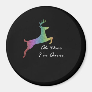 LGBTQプライドをユーモアとカラフルな精神でお祝いする、クィアなシカのダジャレTシャツ マグネット