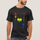 LGBTQプライドフラグトランプ4カード4ハート Tシャツ (正面)