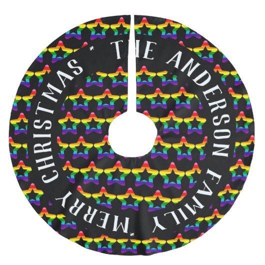 LGBTQプライドレインボーカラフルクリスマススターブラシ ブラッシュドポリエステルツリースカート (正面)