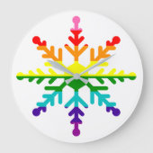 LGBTQプライドレインボーカラフルクリスマススノーフレーク ラージ壁時計 (正面)