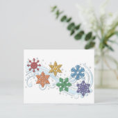 LGBTQプライドレインボーカラーウィンタースノーフレーク ポストカード (スタンド正面)