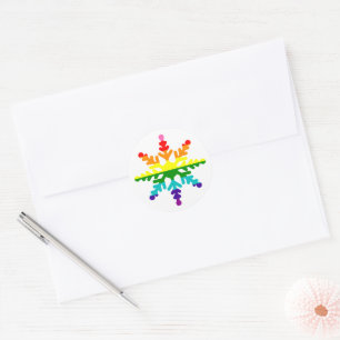 LGBTQプライドレインボーカラークリスマススノーフレーク ラウンドシール