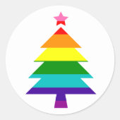 LGBTQプライドレインボーカラーズクリスマスツリー ラウンドシール (正面)