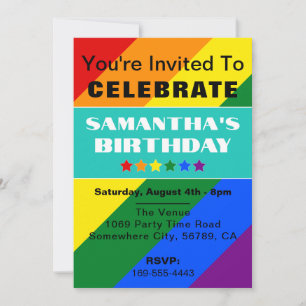 LGBTQプライドレインボーカラー誕生日招待状 招待状