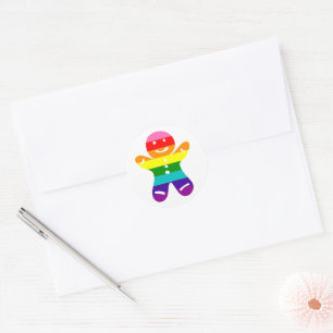 LGBTQプライドレインボーギンガーブレッドクリスマスクッキー ラウンドシール