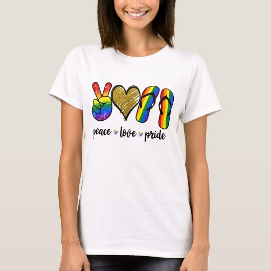 LGBTQプライドレインボーラブアンドサポート Tシャツ (正面)