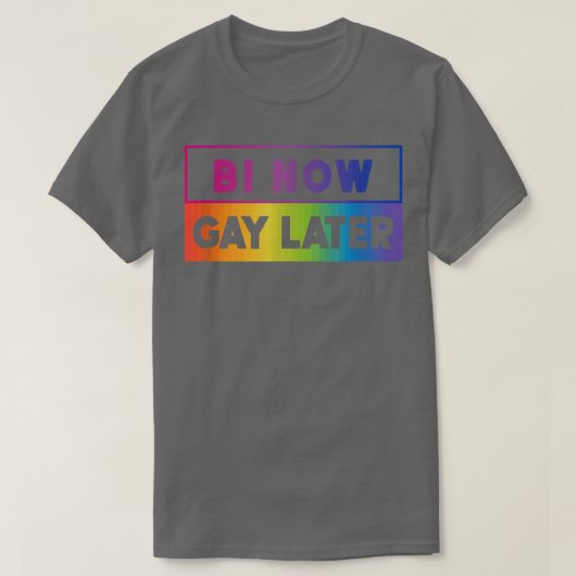 LGBTQプライドレインボー月Bi Nowゲイ後バイセクシャル Tシャツ (デザイン正面)