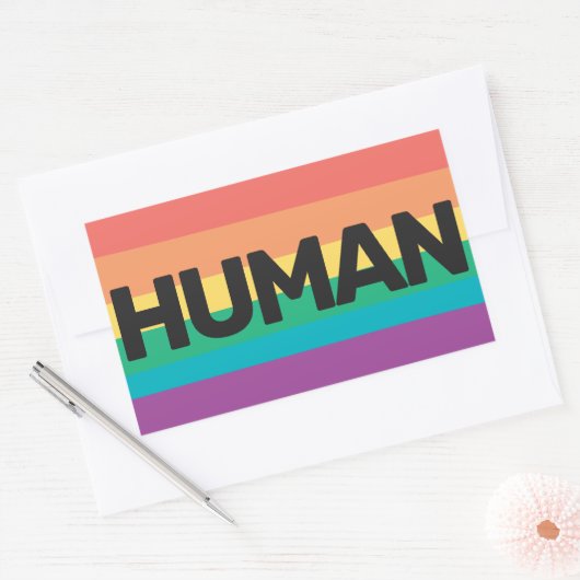 LGBTQプライド人虹の旗 長方形シール (封筒)